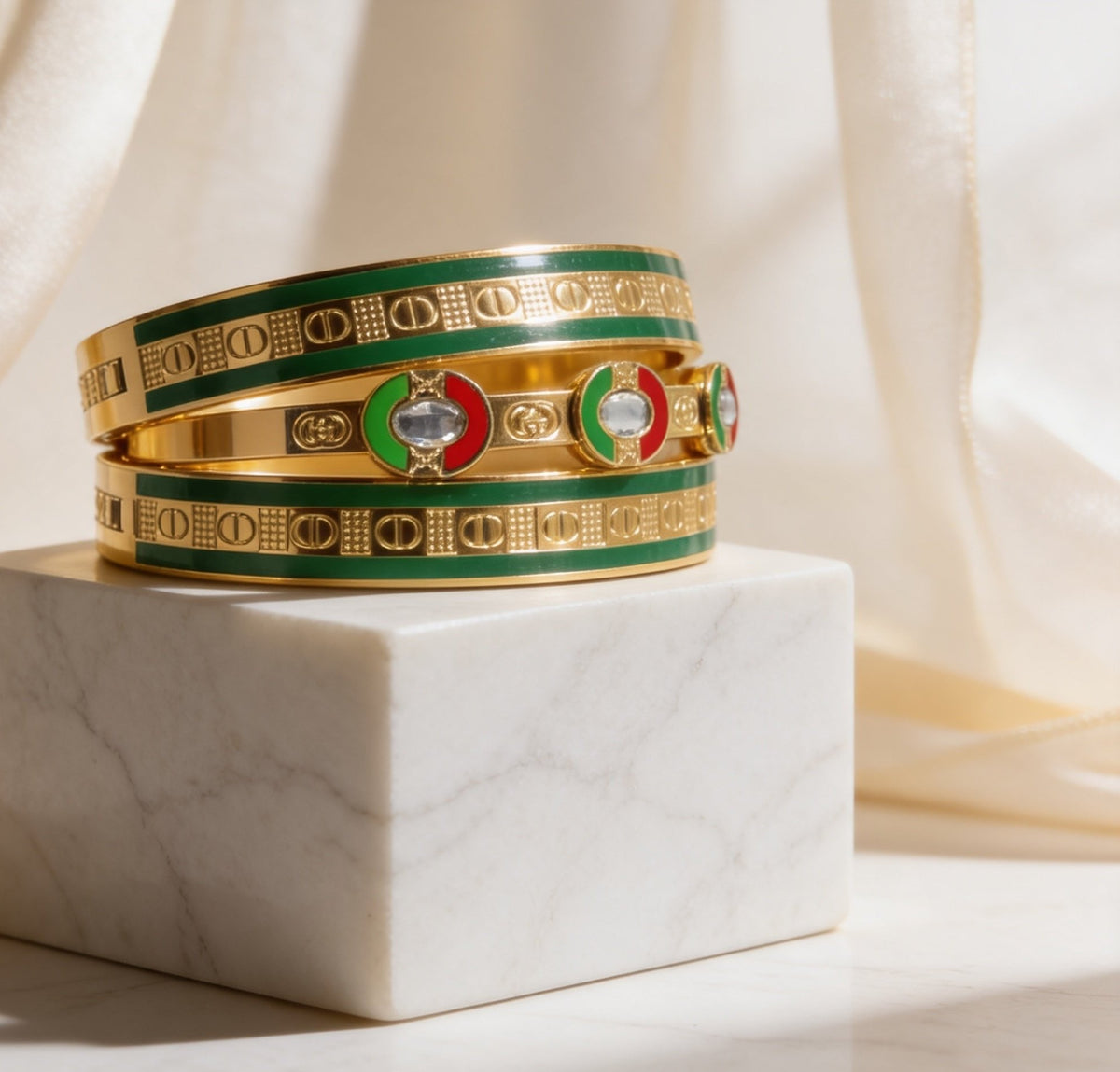 Bracciale Rigido in Acciaio Inossidabile con Email Verde Style Luxe