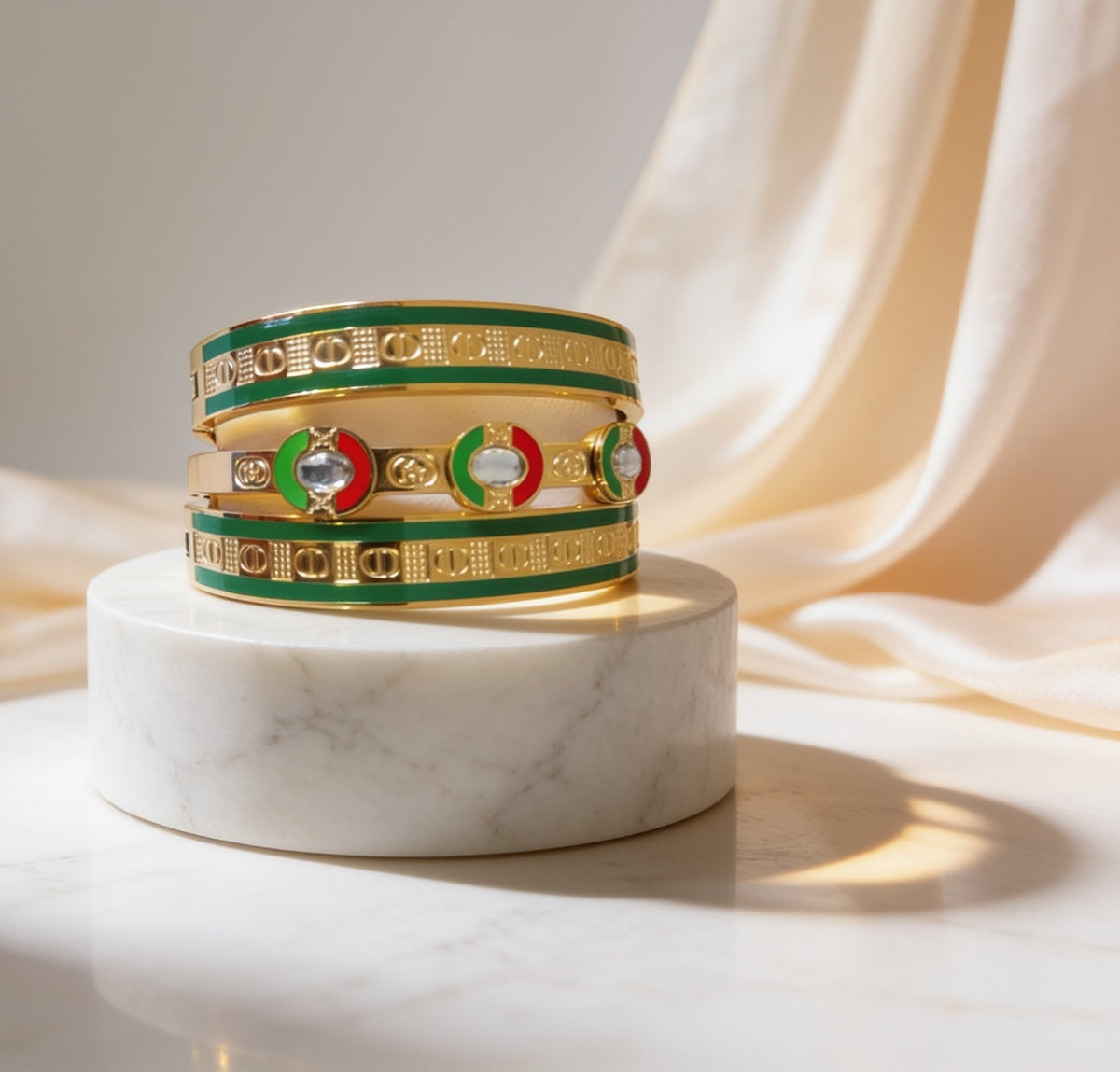 Bracciale Rigido in Acciaio Inossidabile con Email Verde Style Luxe