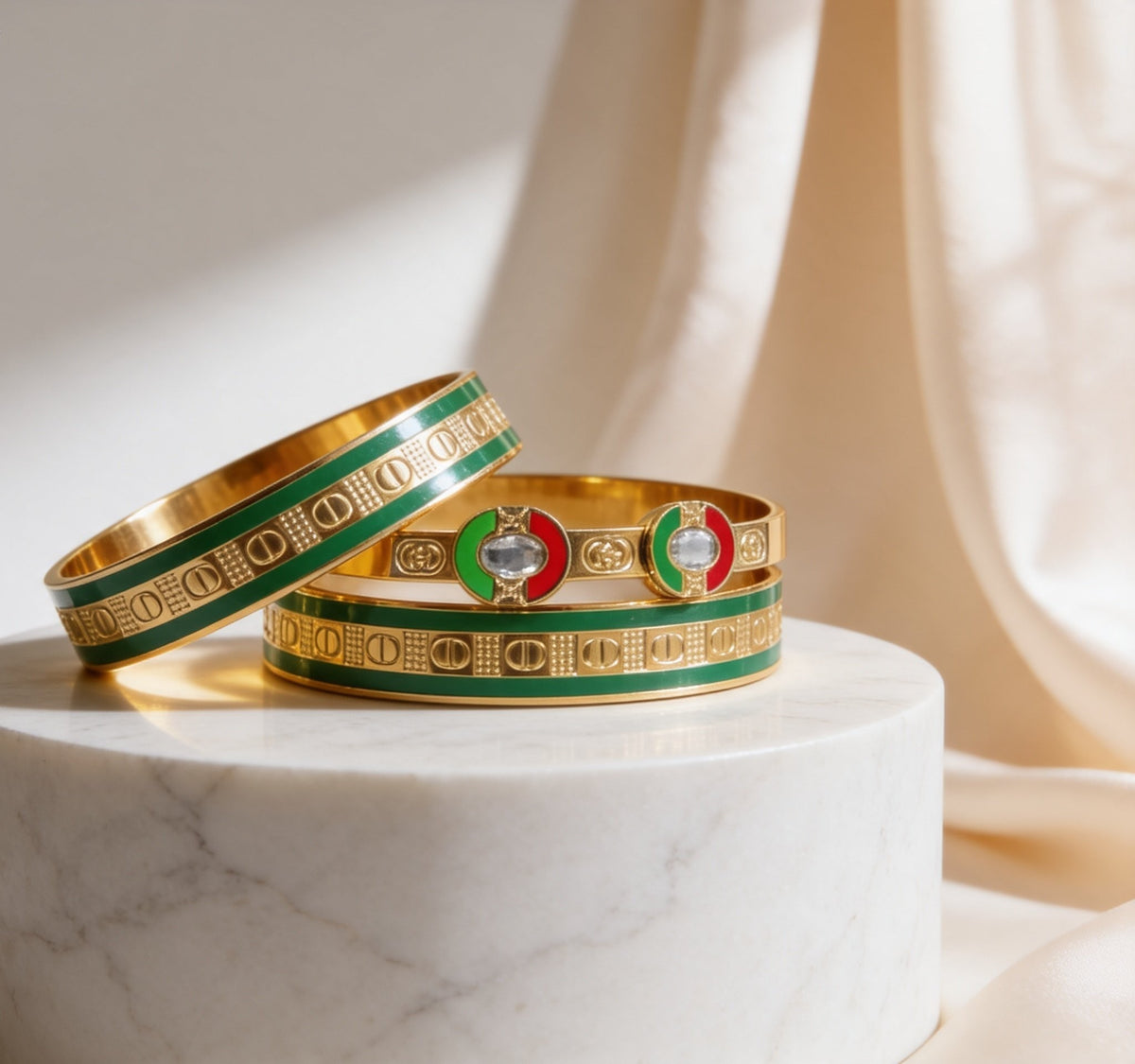 Bracciale Rigido in Acciaio Inossidabile con Email Verde Style Luxe