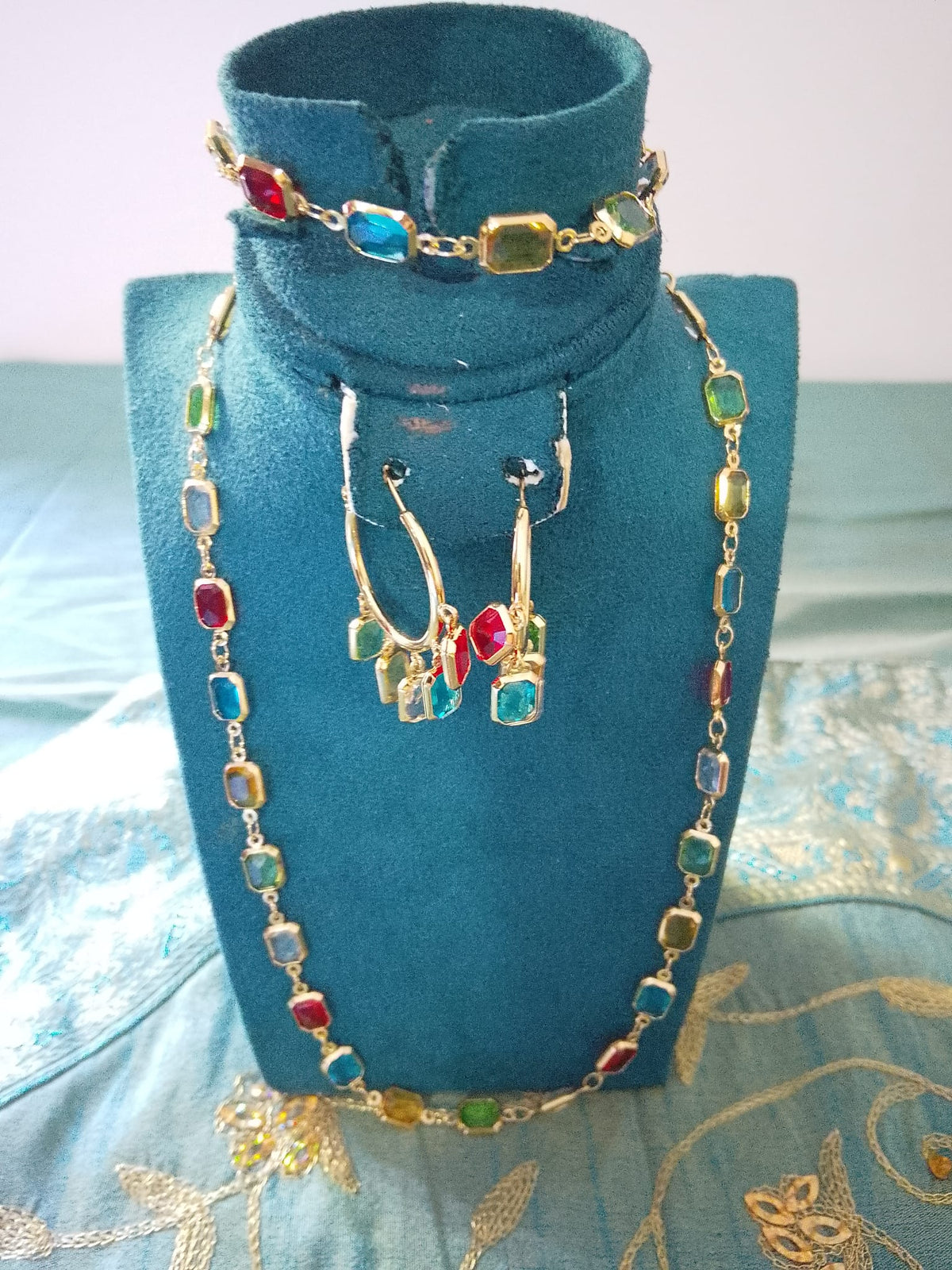 Set di gioielli eleganti in acciaio inossidabile con Pietre Multicolori